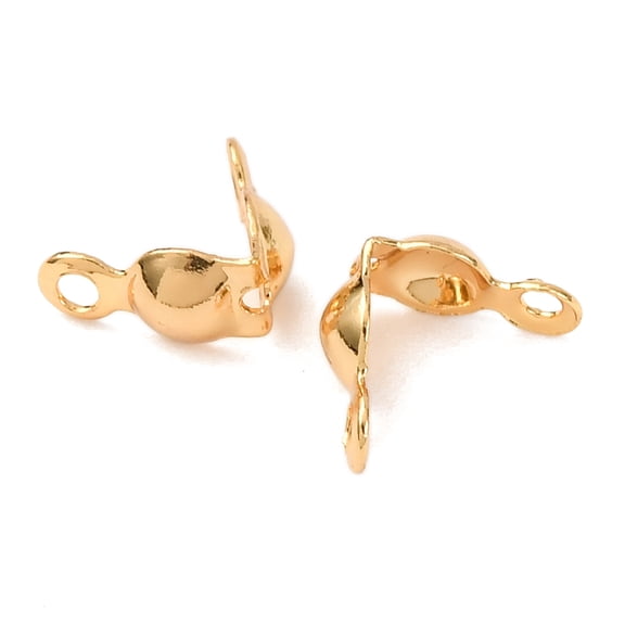 Brass Bead Tips Calotte Ends Clamshell Knot Cover Cadmium Free & Nickel Free & Lead Free Real 18K Gold Plated 7x4mm Hole: 1mm Inner Diameter: 3mm