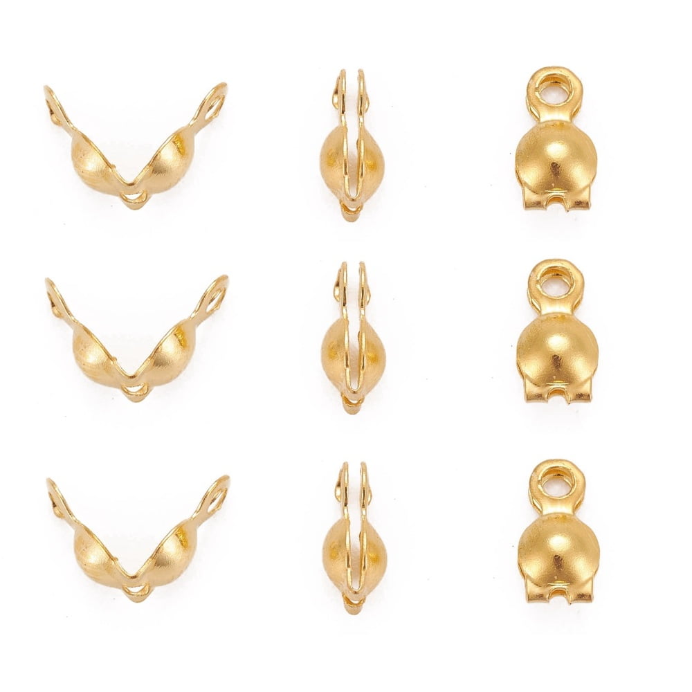 Brass Bead Tips Calotte Ends Clamshell Knot Cover Golden 7x4mm Hole: 1mm Material Brass
