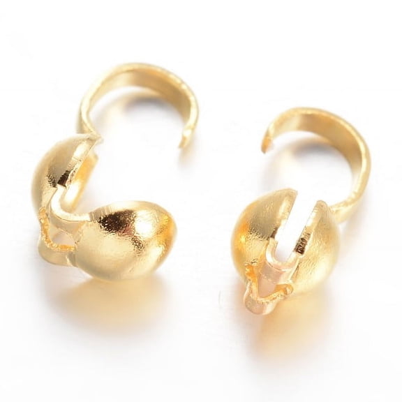 Brass Bead Tips Calotte Ends Clamshell Knot Cover Golden 9x4mm Hole: 1mm