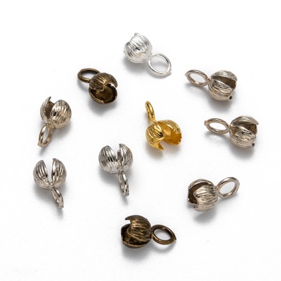 Brass Bead Tips Calotte Ends Clamshell Knot Cover Mixed Color 11x6mm Hole: 3mm Inner Diameter: 3mm