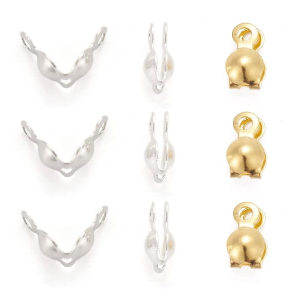 Brass Bead Tips Calotte Ends Clamshell Knot Cover Mixed Color 7x4mm Hole: 1mm