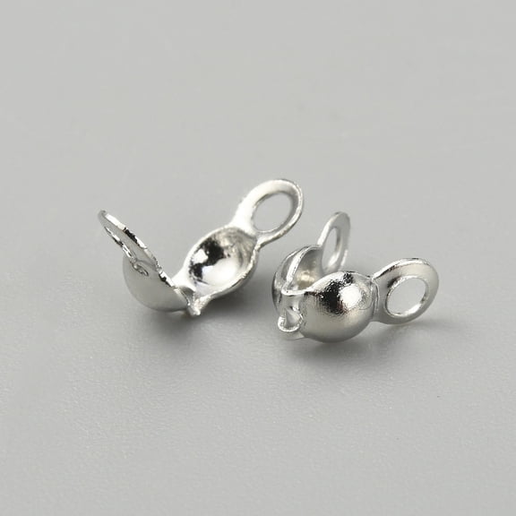 Brass Bead Tips Calotte Ends Clamshell Knot Cover Platinum 6x3.6mm Hole: 1.2mm