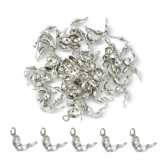 Brass Bead Tips Calotte Ends Clamshell Knot Cover Platinum 7x4mm Hole: 1mm Inner Diameter: 3mm
