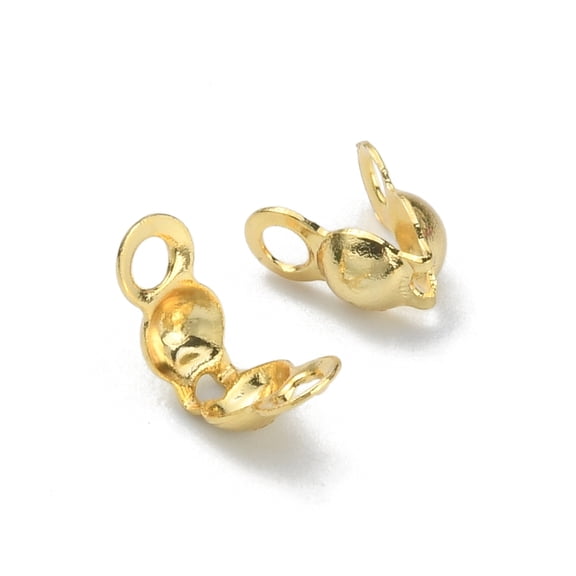 Brass Bead Tips Calotte Ends Clamshell Knot Cover Real 18K Gold Plated 6x3.2mm Hole: 1.6mm