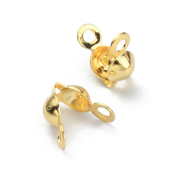 Brass Bead Tips Calotte Ends Clamshell Knot Cover Real 18K Gold Plated 6x3.6mm Hole: 1.2mm