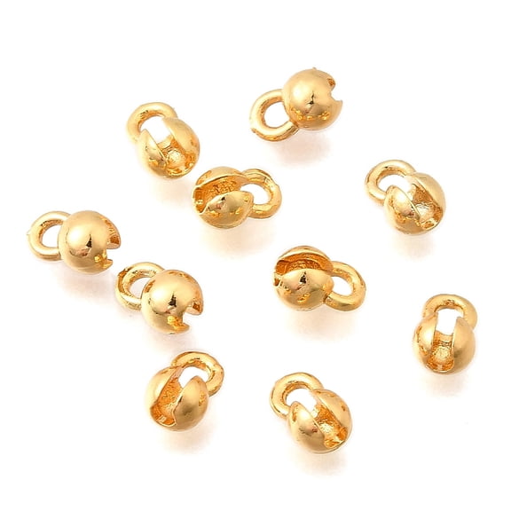 Brass Bead Tips Calotte Ends Knot Cover Cadmium Free & Nickel Free & Lead Free Real 18K golden Plated 5.5x4x3.5mm Hole: 1.5mm