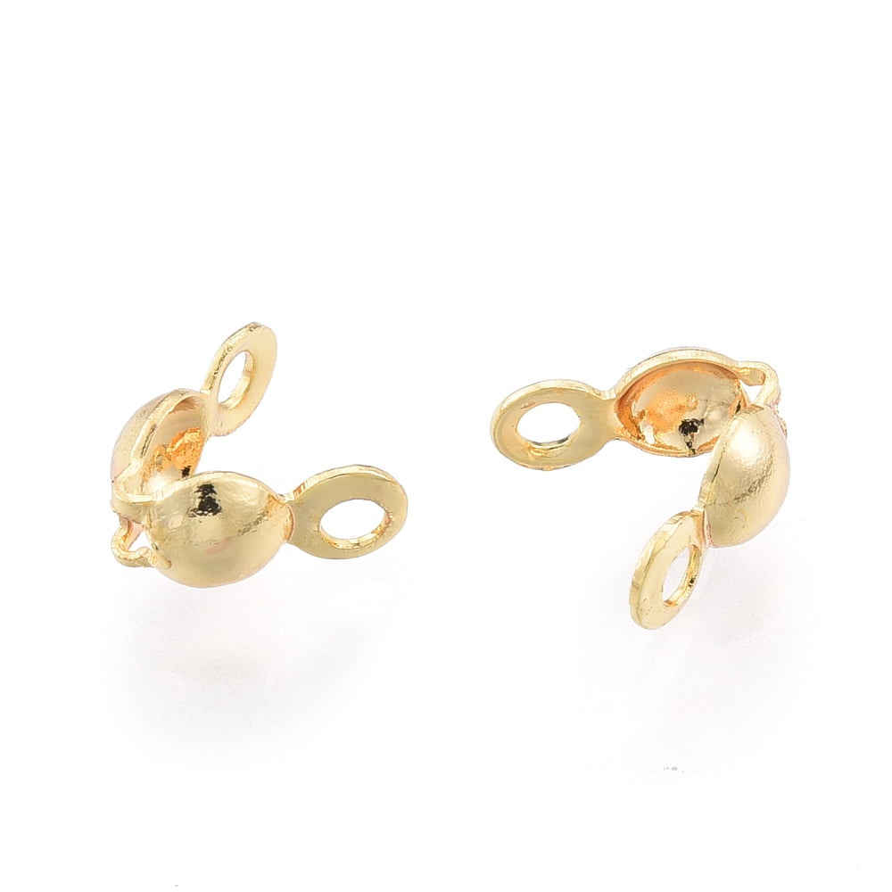 Brass Bead Tips Nickel Free Calotte Ends Clamshell Knot Cover Real 18K golden Plated 7.5x3.5mm Hole: 1.5mm