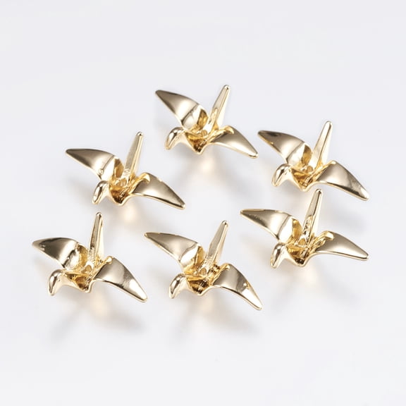Brass Beads Cadmium Free & Nickel Free & Lead Free Paper Crane Real 18K golden Plated 16x23x9mm Hole: 1mm