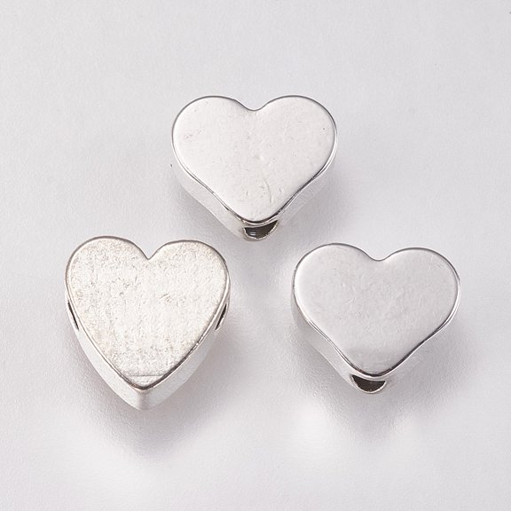 Brass Beads Heart Platinum 6.5x8x2.5mm Hole: 1.5mm