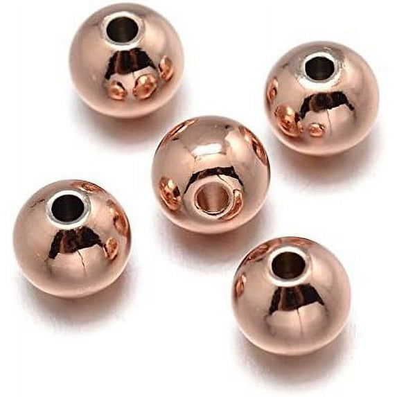 Brass Beads Lead Free & Nickel Free & Cadmium Free Solid Round Real Rose golden Plated 4mm Hole: 1.5~2mm