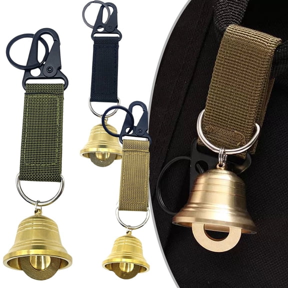 Brass Bear Bell With Carabiner Buckle Camping Protection For Hiking Cycling Black Fangkenuo