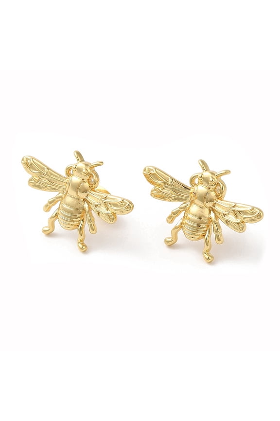 Brass Bees Stud Earrings Lead Free & Cadmium Free Real 18K golden Plated 18x27mm