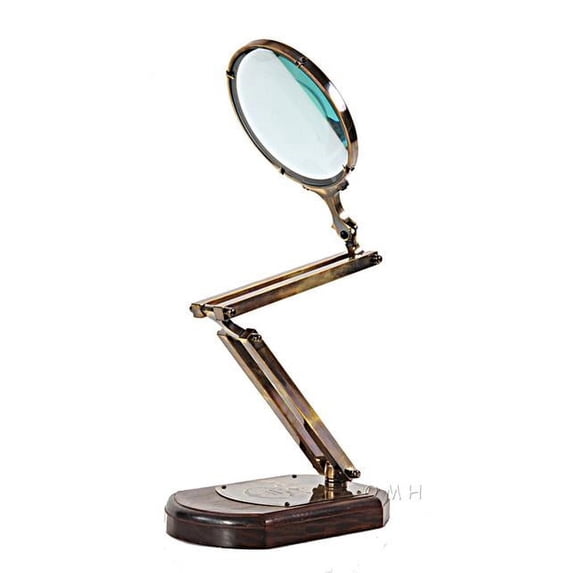 Brass Big Magnifier Glass W/ Wooden Base
