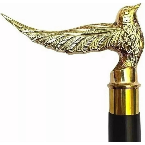 Metal Bird Style Handle Wooden Walking Cane 36" Black Spiral Shaft, Ergonomic Grip, Handcrafted Vintage Gift for Men & Women