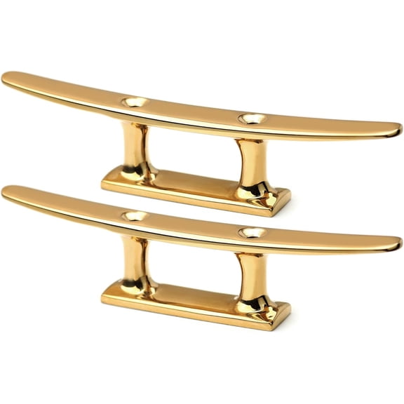 Brass Boat Cleats 6 inch Brass Color Boat Cleat 316 Stainless Steel Boat Open Base Cleat for Marine or Decorative Applications,with Screws,Copper Plated Marine Cleats,Pack of 2