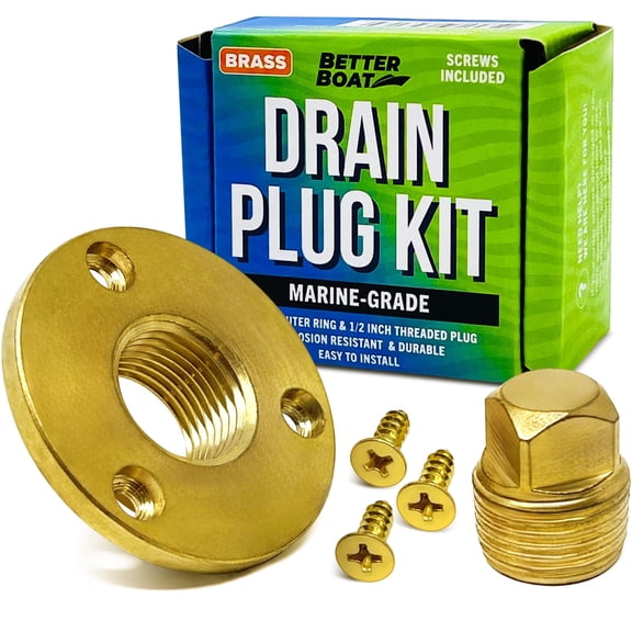 Brass Boat Drain Plug Kit, 1/2" Threaded Transom Plug, Marine-Grade Garboard Thru-Hull Drain Plug