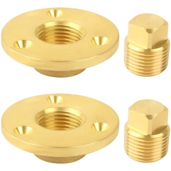 Brass Boat Drain Plug Kit Boat Plug Kit 1/2" for Transom Threaded Boat Plug for Marine Boat Garboard Transom Scuttle - 2 Pack