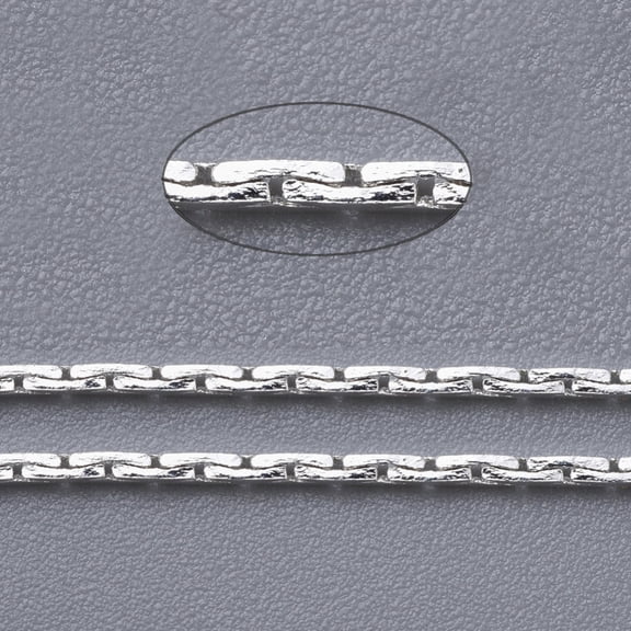 Brass Boston Link Chains Unwelded with Card Paper Cadmium Free & Lead Free Silver color Plated 0.9x0.6mm