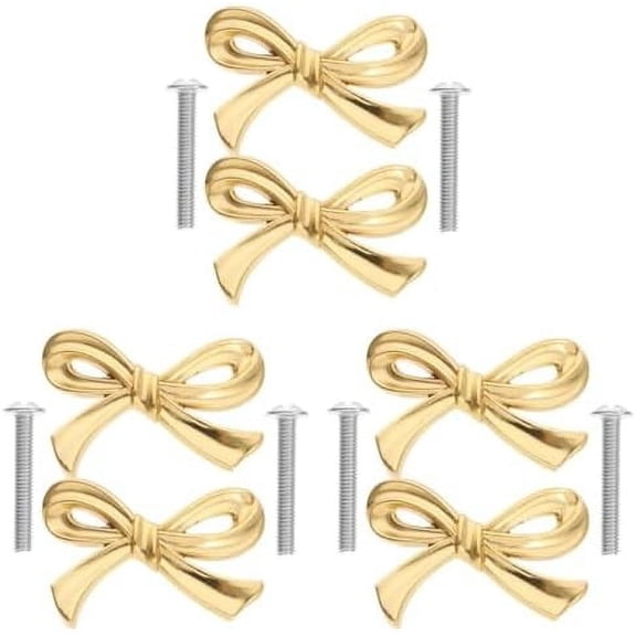 Brass Bow Shape Cabinets Knobs Gold Drawer Pulls Decorative Bow Knobs Cupboard Pull Handles for Home Kitchen Cabinet Hardware Cupboard Dresser Wardrobe and Drawer Pulls - 6 Pack