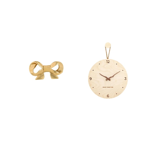 Brass Bowknot Drawer Handle Cabinet Pull Wooden Wall Clock Sturdy Construction for Living Room Kitchen Bedroom Decor