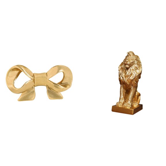 Brass Bowknot Furniture Handle Lion Statue Wardrobe Door Pull Durable Resin Material for Drawer Cabinet Room