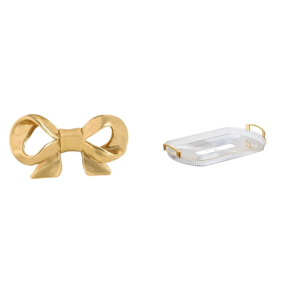 Brass Bowknot Furniture Handle Rectangle Serving Tray Multifunction Organizer for Home Hotel Restaurant