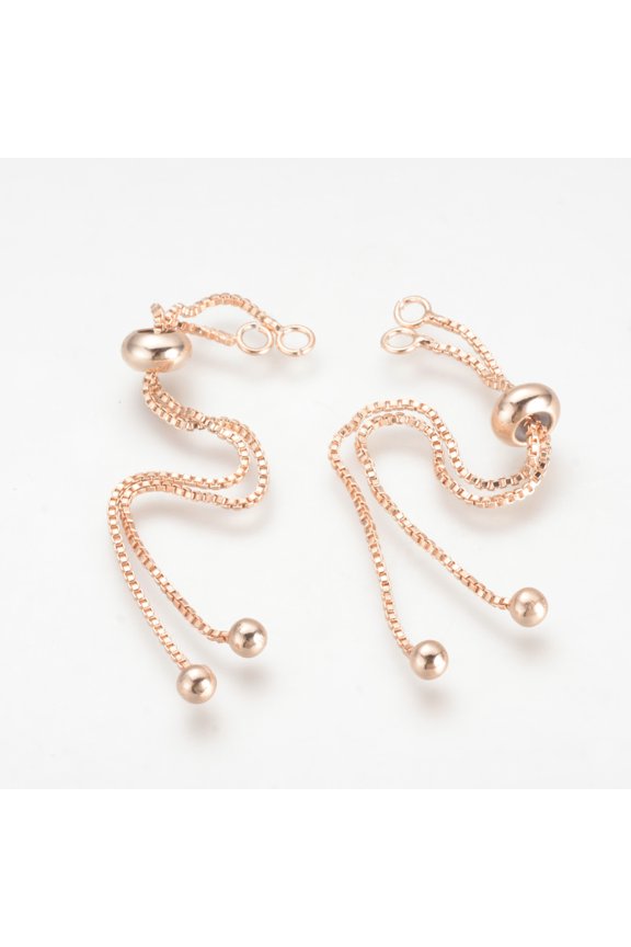 Brass Box Chain Slider Bracelet Making Rose Gold 3.54 inch(90mm) 1mm Hole: 2mm