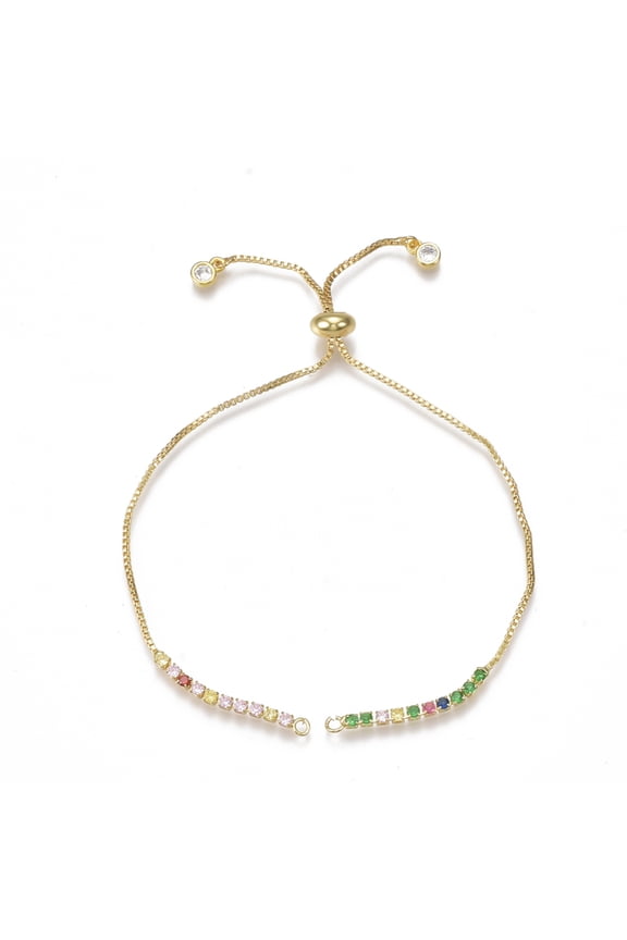 Brass Bracelets Making Slider Bracelets with Cubic Zirconia Golden 9-7/8 inch(25cm) Hole: 1.5mm DIY