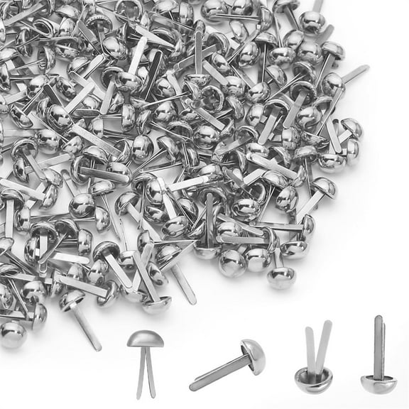 Brass Brads Round Fasteners,200 Pack Mini Brads Split Pins,Metal Paper Fasteners,Round Head Brass Fasteners,for DIY Crafting Art Handicraft Project Supplies 0.3 x 0.6 Inch Silver