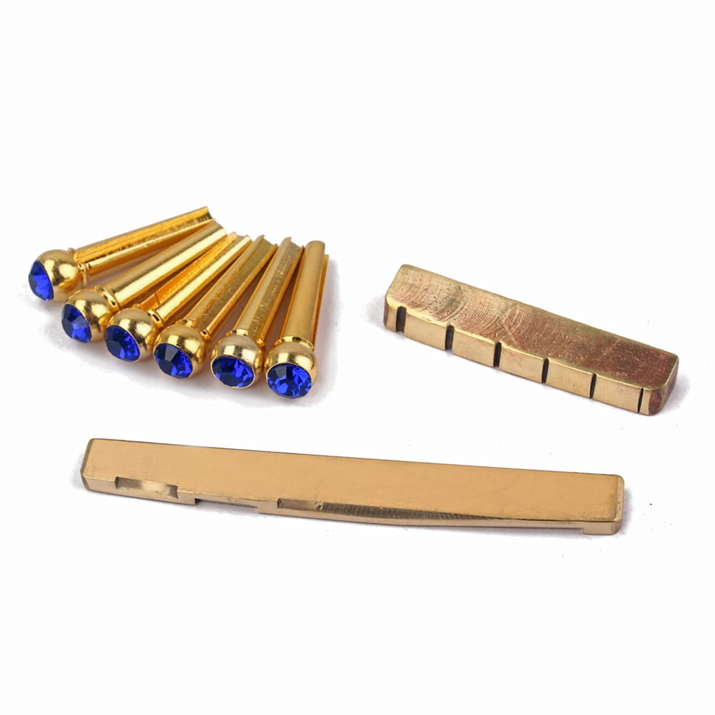 Brass Bridge With Nut Saddle Blue Crystal Design for Acoustic Guitar