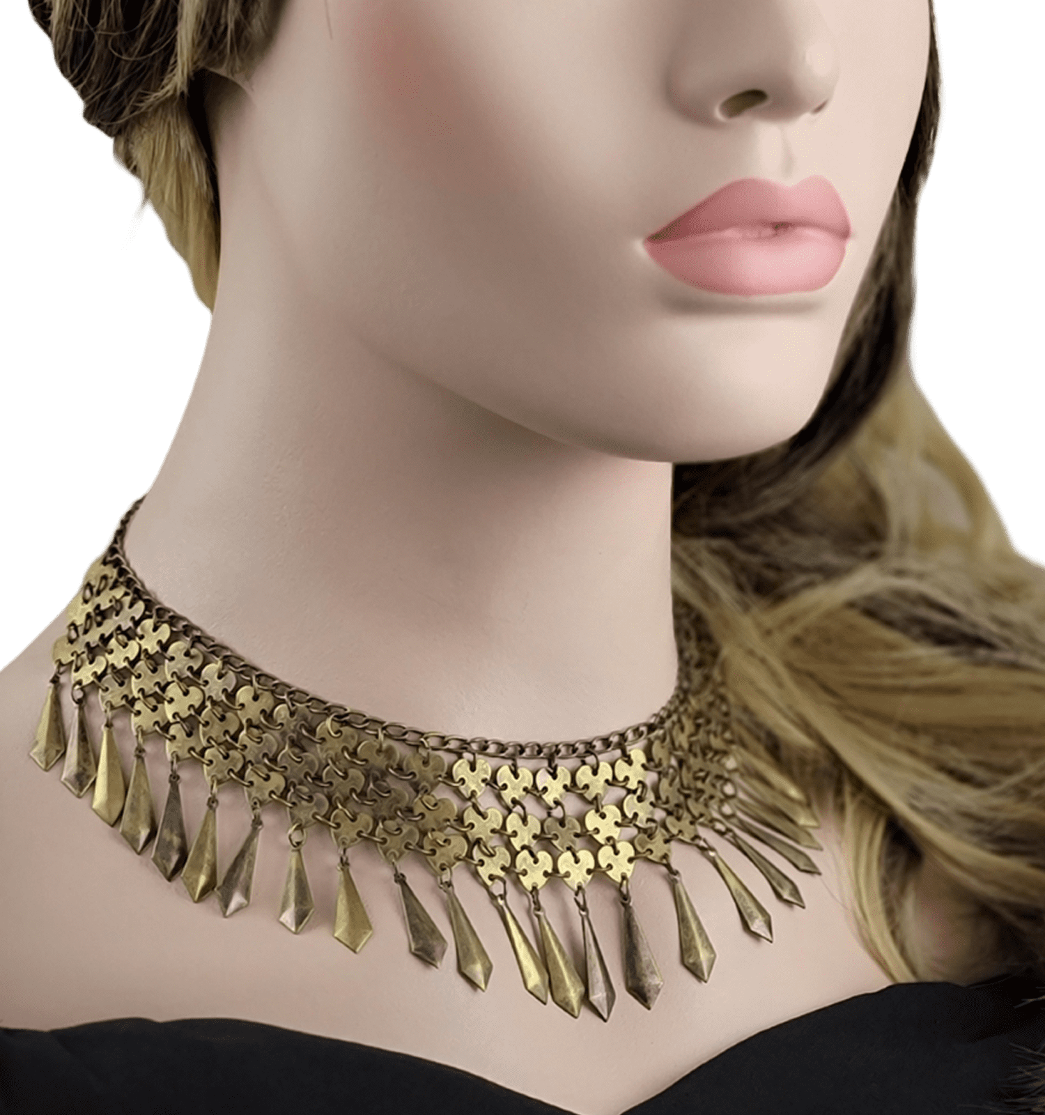 Brass Bronze Tone Fringe Chainmail Necklace Or Choker 13-18 Brass Bronze Tone Fringe Chainmail Necklace Or Choker 13-18