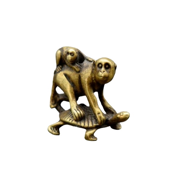 Brass Bronze Turtle Back Monkey Small Statue Chinese Pastoral Style Pure Copper