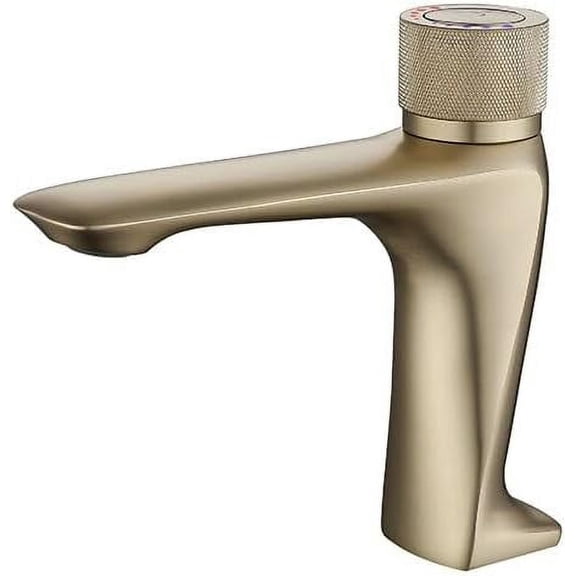 Brass Brushed Gold Bathroom Constant Temperature Basin Faucet Push Button Switch Deck Mounted Hot Cold Mix Sink Faucet