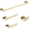 thumbnail image 1 of Brass Brushed Gold Bathroom Hardware Accessories Wall Mounted 4 Piece 23.6 Inch Towel Bar Set Modern Square-Shaped Towel Hanger Toilet Paper Holder Double Prong Robe Hook, 1 of 3