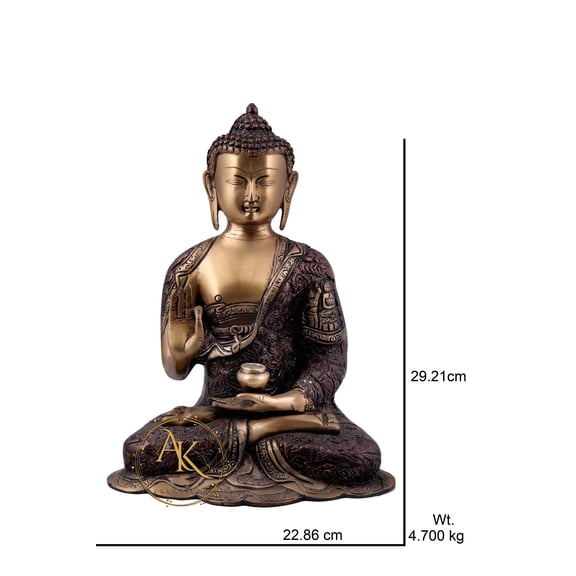 Brass Buddha,11.5 inch Super fine Stone Work Figurines,Buddha Idol,Buddha Sculpture, Buddha for Home and Office dcor,Meditation Room Decor