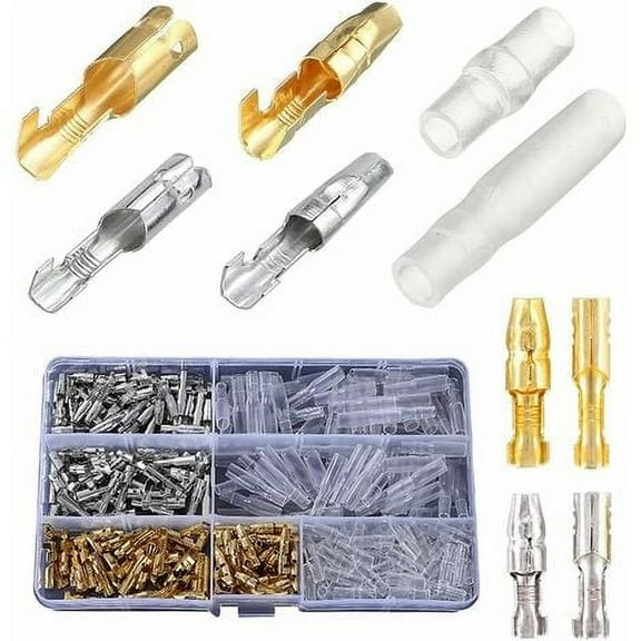 Brass Bullet Connectors Kit, 360PCS 3.9mm Bullet Terminal Connector Male and Female, Motorcycle Electrical Connector Electrical Motorcycle Crimp Bullet Round Crimp with Insulating Sleeves