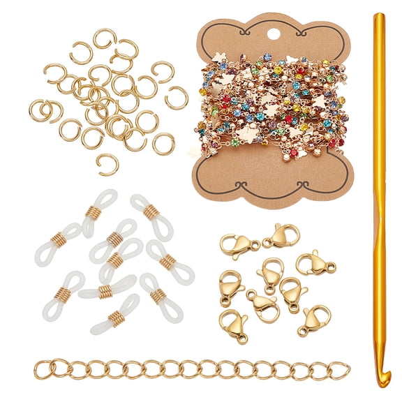Brass Butterfly Rhinestone Diamond Charms Bracelet Bib Necklace DIY Making Kit Jewelry Set Making Light Gold 3~53x0.4~7mm