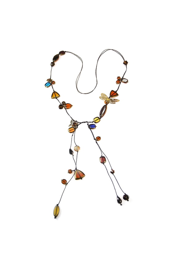 Brass Butterfly Romance Lariat Cotton Rope Multi Color Necklace for Female Adult