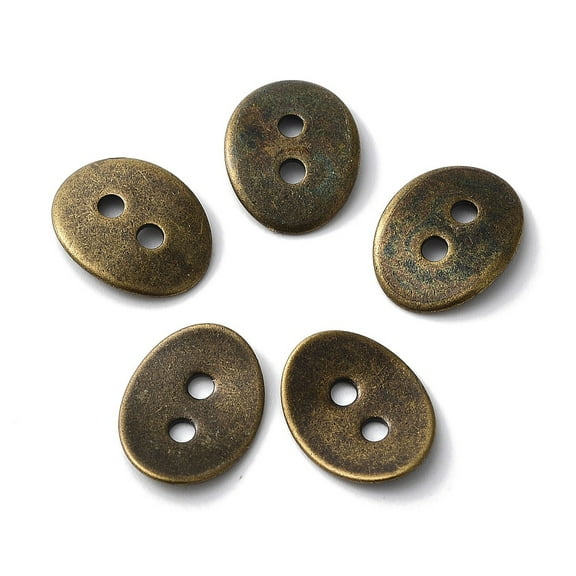 Brass Button Clasps Antique Bronze 14x10mm Hole: 2mm 100pc