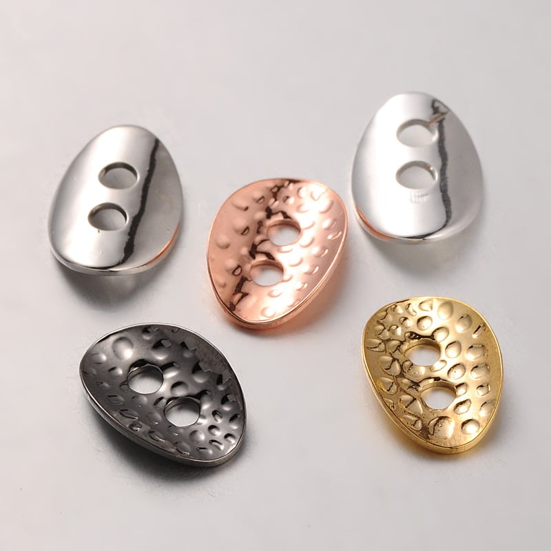 Brass Buttons 2-Hole Oval Mixed Color 14x10x1mm Hole: 2mm