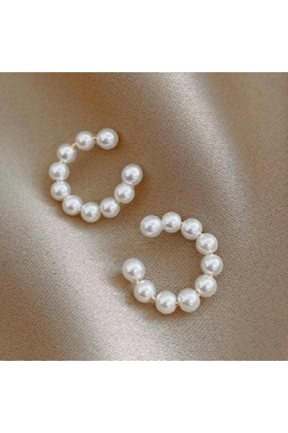 Brass C-shaped Imitation Pearl Earrings for Women Seashell Color 17x13mm