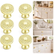 Brass Cabinet Knobs, 6 Pack Vintage Floral Hollow Drawer Knobs, Round Decorative Dresser Pull Knobs, Antique Metal Cabinet Door Hardware for Kitchen Cupboard, Bathroom Vanity, Closet Wardrobe