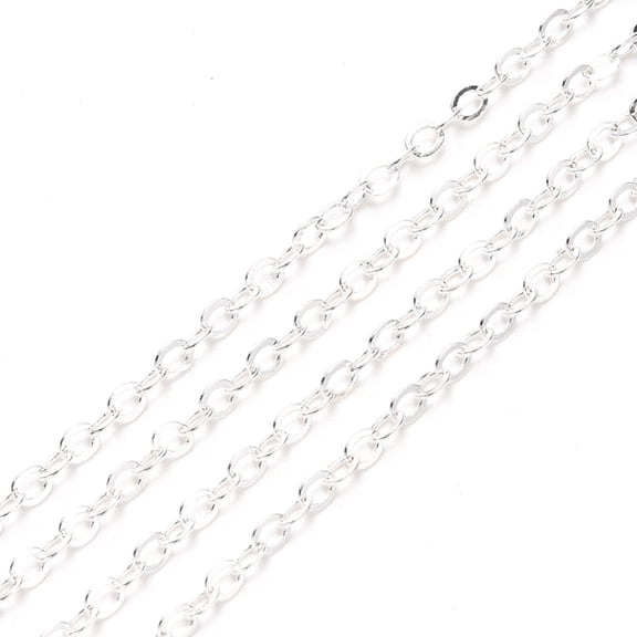 Brass Cable Chains Soldered with Spool Flat Oval Silver 3.2x2.5x0.4mm Fit for 0.8x5mm Jump Rings about 32.8 Feet(10m)/roll