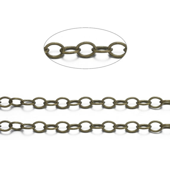 Brass Cable Chains Unwelded with Spool Oval Cadmium Free & Nickel Free & Lead Free Antique Bronze 4x3x0.6mm about 32.8 Feet(10m)/roll