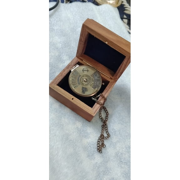 Brass Calendar Compass with Genuine Leather Case Nautical Pocket Compass Gift for Travelers Collectors