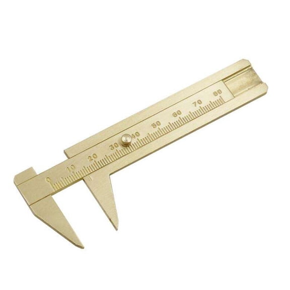 Brass Caliper for Precision Measurement, 0-80mm for Mini Vernier Tool with Double Scale, Non-Magnetic Gold Gauge for Jewelry and Small Parts(Single scale)