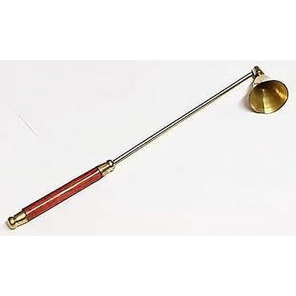 Brass Candle Snuffer/Wick Snuffer with 10 Long Handle to Safely extinguish Wicks and Prevent a Spray of Wax or Burns with Wooden Grip