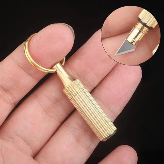 Multi-Function Brass Keychain Package Opener - Portable Capsule Pendant Knife with Secure Lock | Travel Office Daily Tool