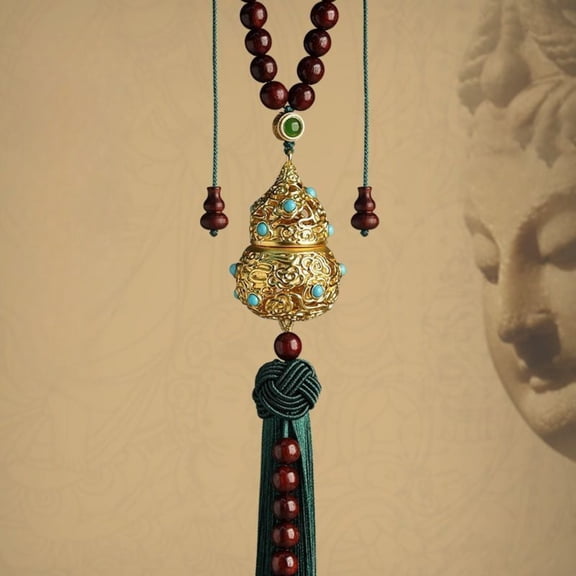 Brass Car Charm Gourd Pendant Spiritual Decor Cultural Gift Handmade Metal Craft Rearview Mirror Ornament