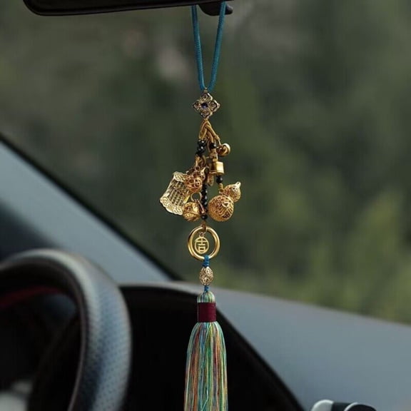 Brass Car Charm Hanging Ornament Gourd Pendant Feng Shui Decor Positive Energy Car Interior Accessory Peace Symbol